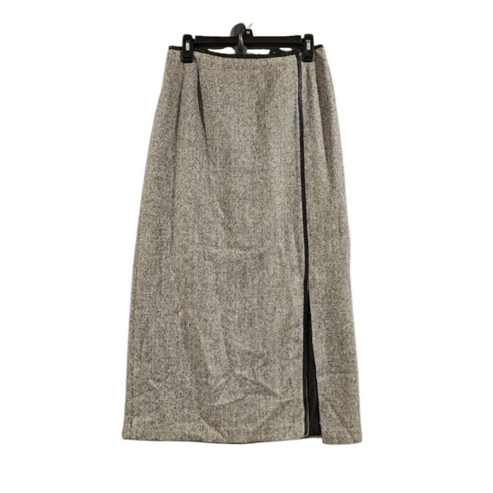 Levine Classics Womens 8 Gray Herringbone Wool Blend Midi Pencil Skirt Slit